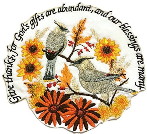 BeyondVision Custom and Unique Beautiful Quotation [Our Blessings are Many with Flowers and Birds] Embroidered Iron on/Sew Patch (5.1" x 4.85") [Made in USA]