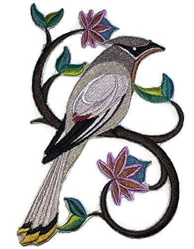 Nature Weaved in Threads, Amazing Birds Kingdom [Single Perching Pretty Cedar Waxwing Bird ] [Custom and Unique] Embroidered Iron on/Sew Patch (4.2" x 6") [Made in USA]