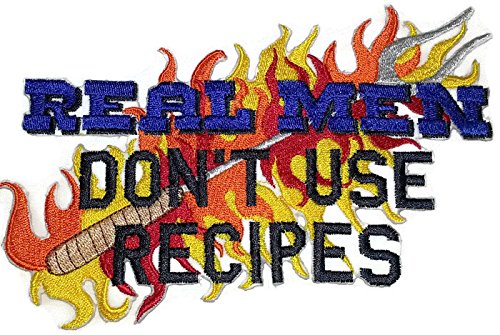 Lets go Outback for BBQ Apron Design [Real Men Don't Use Recipes ] Embroidered Iron On/Sew Patch (7" x 4.45") Made in USA]