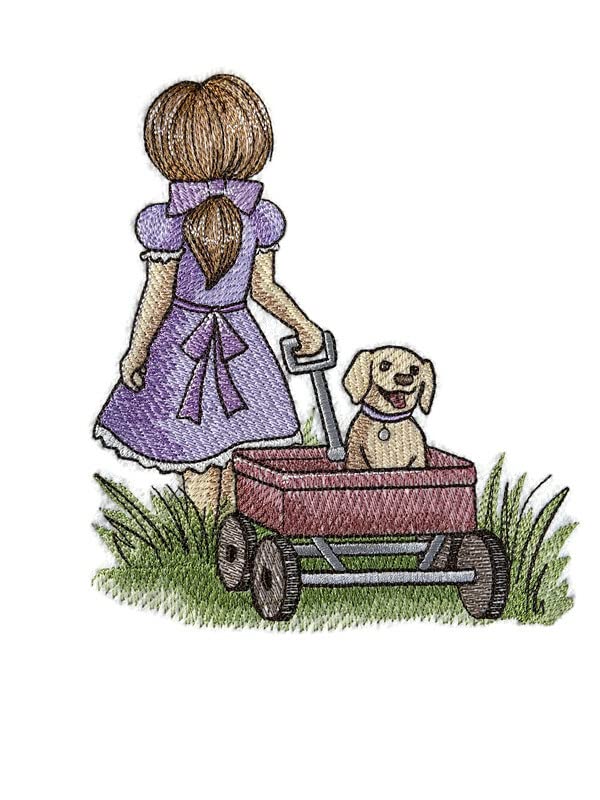 Custom Unique Childhood Nostalgia - Wagon Walks with Puppy Embroidery Iron On/Sew Patch ((5.47" x 6.48")[Made in USA]