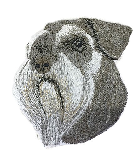 Parche bordado para planchar o coser con caras de perro increíbles [Schnauzer 2] [Personalizado y único] [10 cm x 8,6 cm] [Hecho en EE. UU.]
