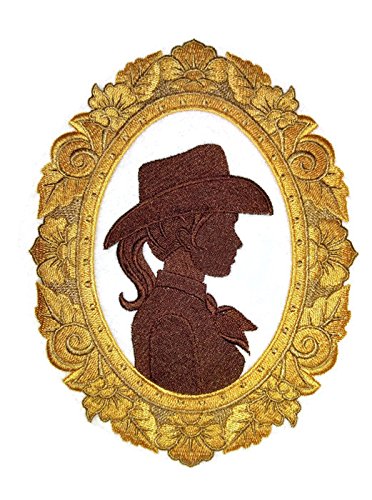 Custom and Unique Cowboy Gear [Cowgirl Cameo ] Embroidered Iron on/Sew Patch (7.58" x 5.87") [Made in USA]