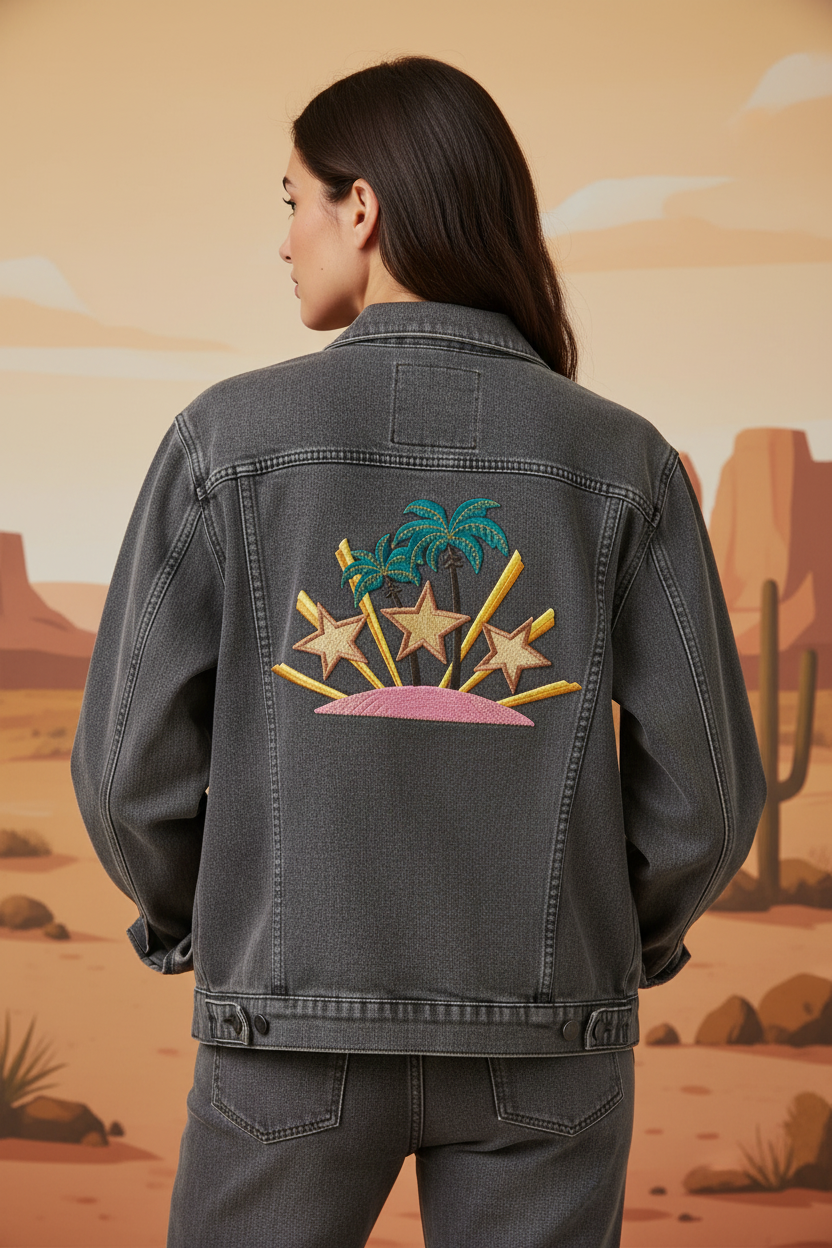 Editorial back view fashion photo with patch