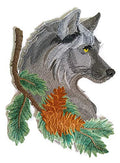Wolf in Pine (9.37" x 6.9") embroidered iron-on patch