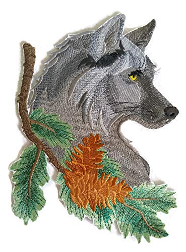 Nature Weaved in Threads, Amazing Animal Kingdom [Wolf in Pine] [Custom and Unique] Embroidered Iron on/Sew Patch (9.37" x 6.9") [Made in USA]