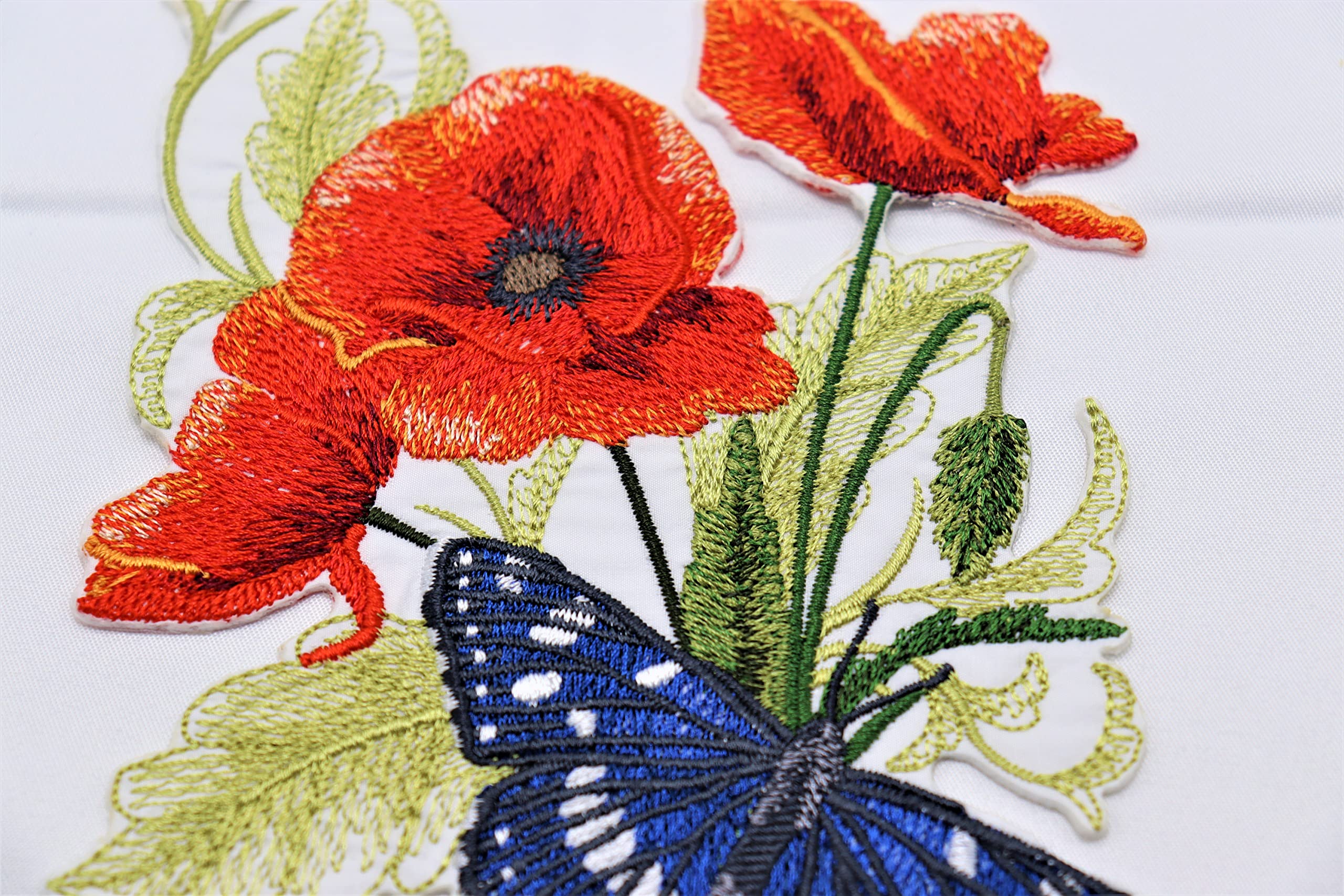 BeyondVision Custom and Unique Blooms and Butterflies [Southern White Admiral Butterfly and Poppies] Embroidered Iron on/Sew Patch (6.8" x 4.86") [Made in USA]