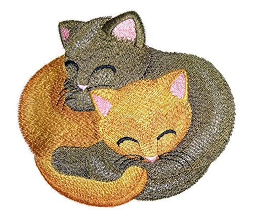 Autumn Cozy Cuddling Cats Custom Embroidery Iron on/Sew Patch ((5.32" x 4.66")) by BeyondVision