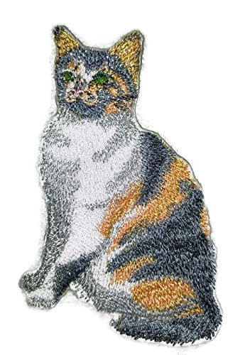 Impresionantes retratos de gatos personalizados [Gato Calicó] Parche bordado para planchar o coser [10 x 7,6 cm] Hecho en EE. UU.