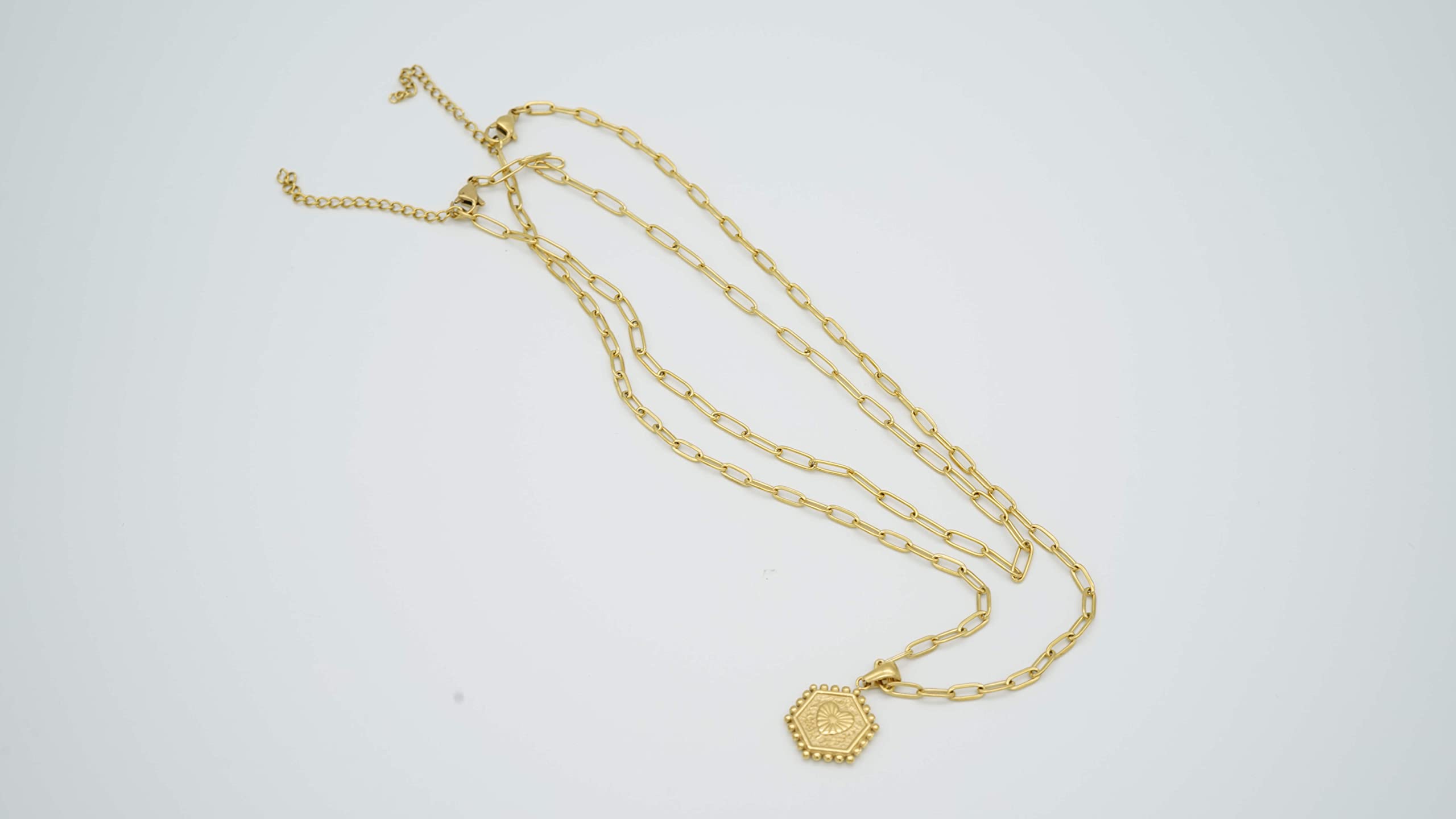BeyondVision 18K Gold plated double layer double sided alphabet pendant necklace and choker necklace set