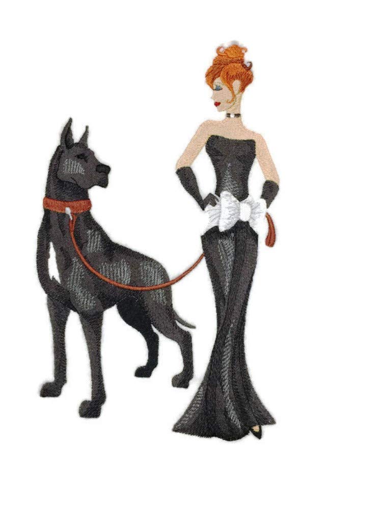 Amazing Custom Dog [Fashionista and Great Dane] Embroidered Iron On/Sew patch (9.5" x 6")[Made in USA]