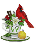 Cardinal and Christmas Tea (6.99" x 7.82") embroidered iron-on patch