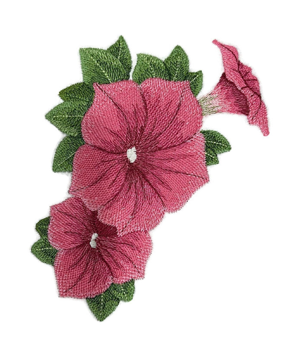 Bloom Petunia Flower Embroidered Iron on/Sew Patch (5.41" x 6.14")