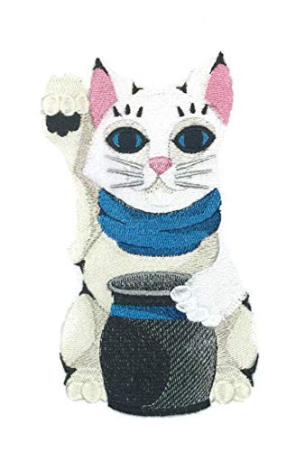 Increíble parche bordado para planchar o coser [Gato de la suerte y maceta] [Cultura y tradición japonesa] [10,8 x 17,3 cm] [Hecho en EE. UU.]