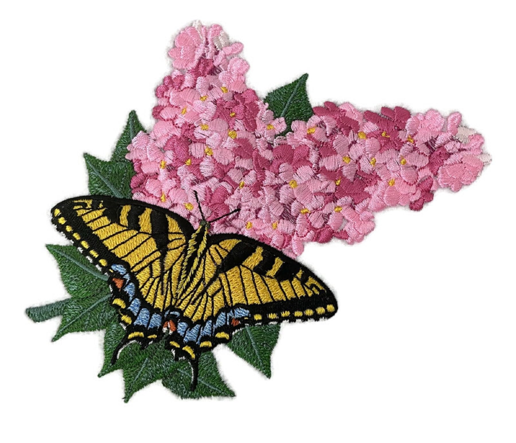 Custom Tiger Swallowtail & Lilacs Embroidery Iron On/Sew Patch (4.81" x 6.77")