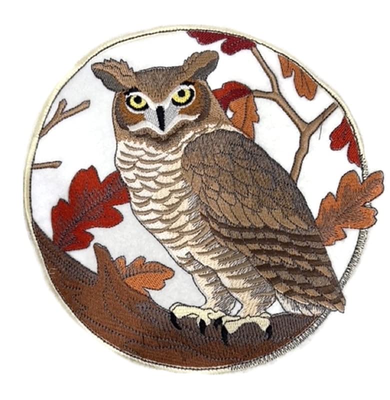 Beyond Vision Custom Great Horned Owl in Autumn Embroidered Iron on/Sew Patch (7.09" x 6.85")