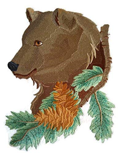 Naturaleza entretejida en hilos, asombroso reino animal [Oso en pino] [Personalizado y único] Parche bordado para planchar o coser [23 x 17 cm] [Hecho en EE. UU.]