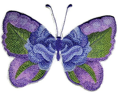 Custom and Unique Water Color Blooms and Butterflies [Watercolor Blue Rose Butterfly] Embroidered Iron on/Sew Patch (6.11" x 4.85") [Made in USA]