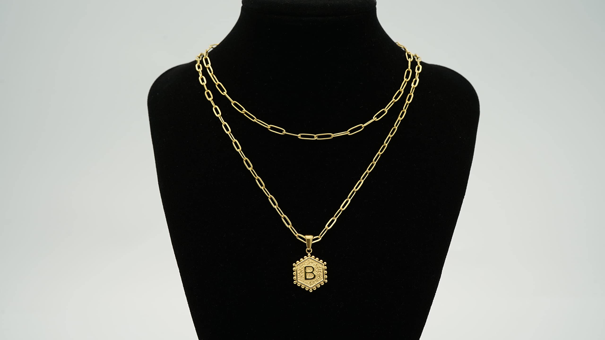 BeyondVision 18K Gold plated double layer double sided alphabet pendant necklace and choker necklace set