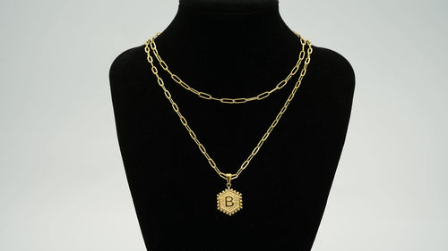 BeyondVision 18K Gold plated double layer double sided alphabet pendant necklace and choker necklace set