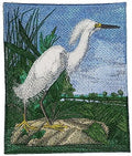 Nature Weaved in Threads, Birds Kingdom [ Snowy Heron] [] / (7" x 6") [] embroidered iron-on patch