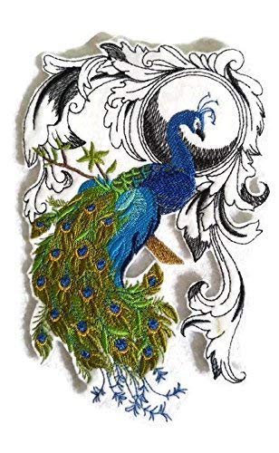 Naturaleza entretejida en hilos, Reino de las aves asombrosas [Flor de pavo real] [Personalizado y único] Parche bordado para planchar o coser [6,87" x 4,62"] [Hecho en EE. UU.]