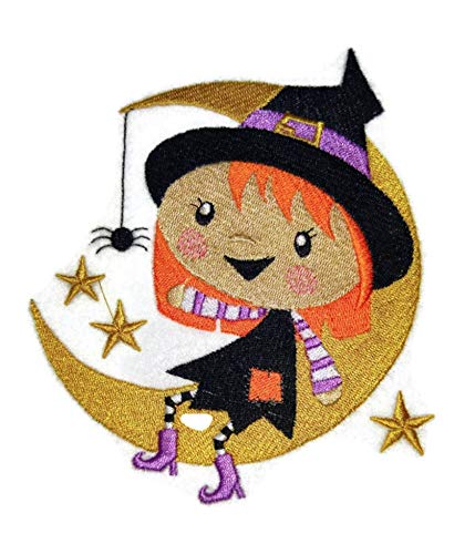 Custom and Unique Happy Halloween [ Winnifred Witch on The Moon ] Embroidered Iron on/Sew Patch (4.83" x 5.47") [Made in USA]