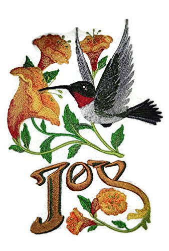 Naturaleza tejida en hilos, Amazing Birds Kingdom [Colibrí de la Alegría] [Personalizado y único] Parche bordado para planchar o coser [8,2" x 5,9"] [Hecho en EE. UU.]