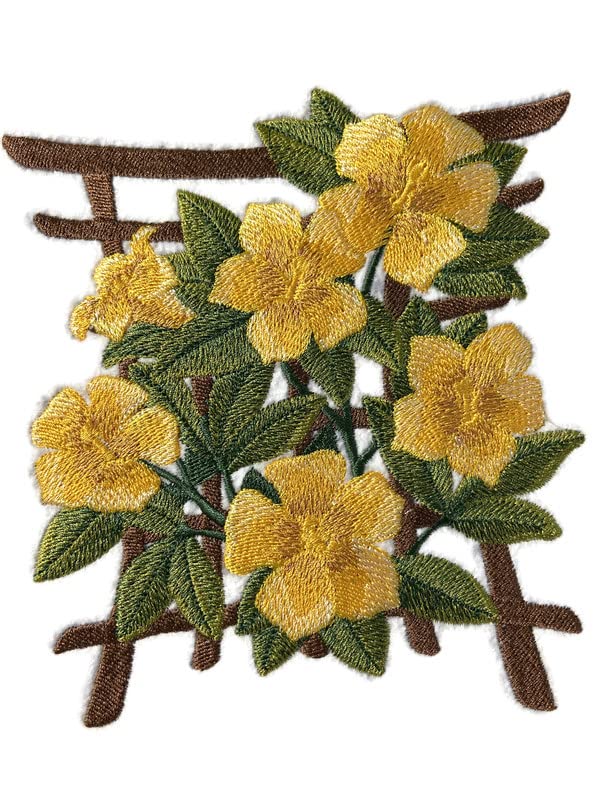 Custom and Unique (Japanese Jasmine) Blooms Flower Embroidered Iron on/Sew Patch (5.84" x 6.16") [Made in USA]