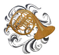 French Horn with Baroque Background (7.14" x 6.8") embroidered iron-on patch