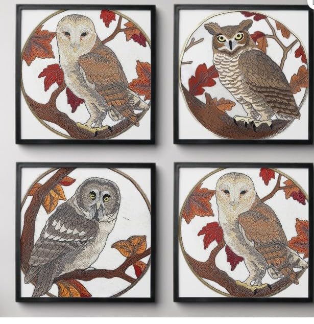 Parche bordado para planchar y coser "Aves personalizadas Beyond Vision" [Búho gris en otoño] (17,5 cm de ancho x 17,5 cm)