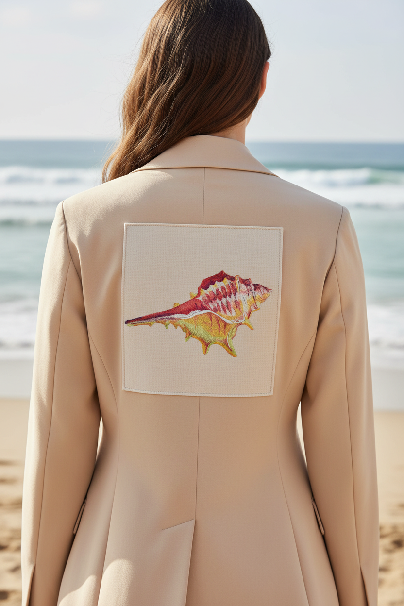 Fashion back placement with coastal beach scene