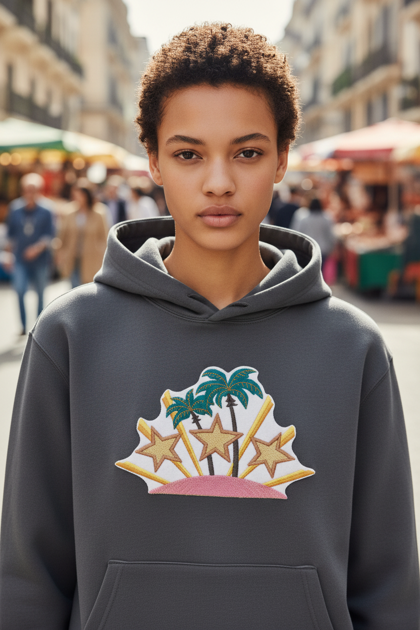 Fashion lifestyle photo with embroidered patch