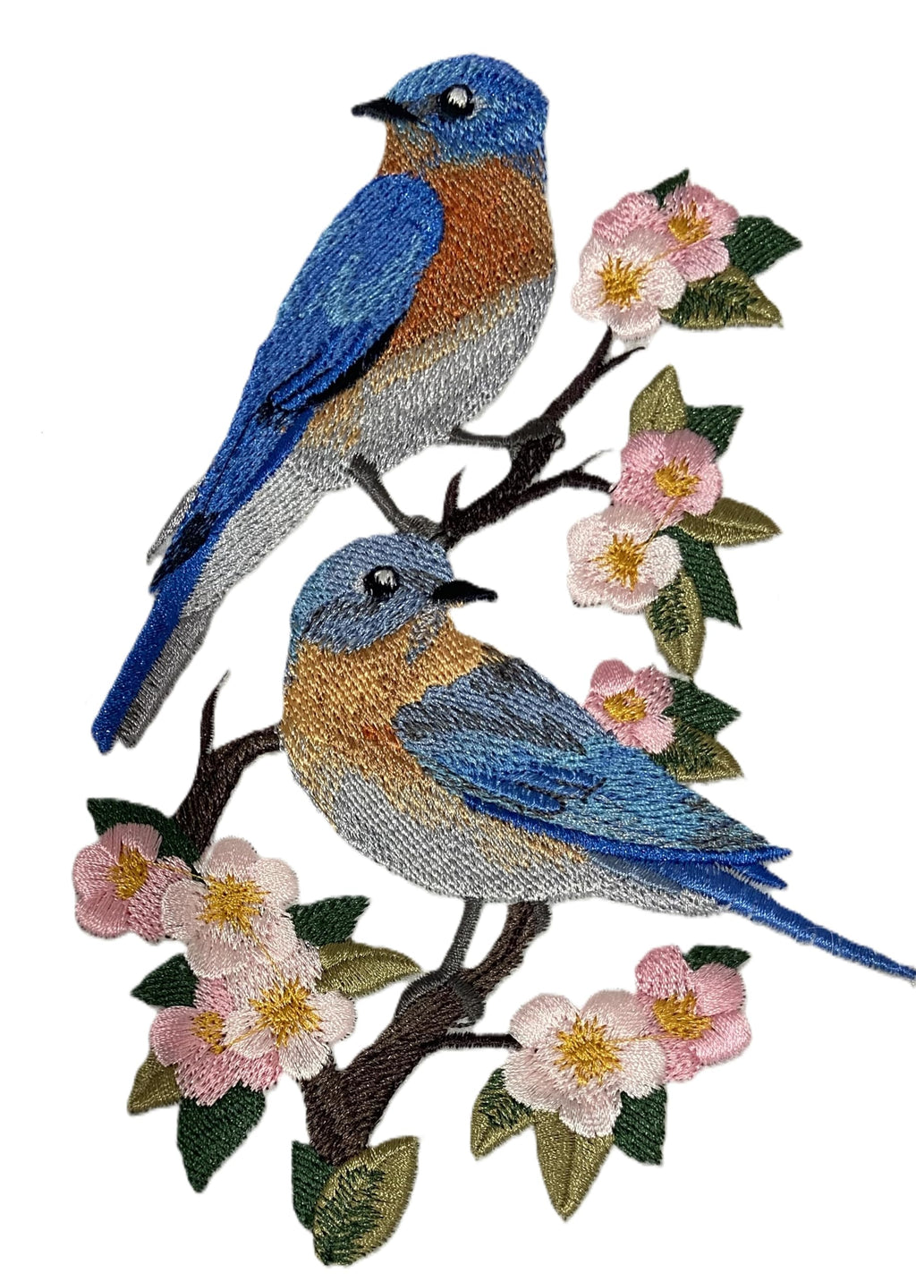 Parche bordado para planchar o coser con pájaros azules orientales y flores de Beyond Vision (11,4 x 17,3 cm)