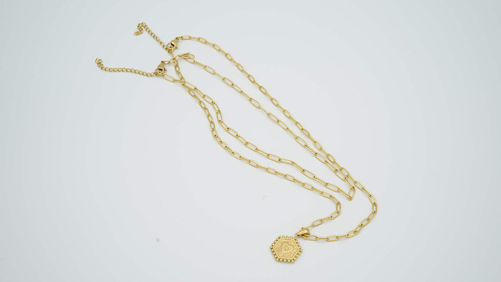 BeyondVision 18K Gold plated double layer double sided alphabet pendant necklace and choker necklace set