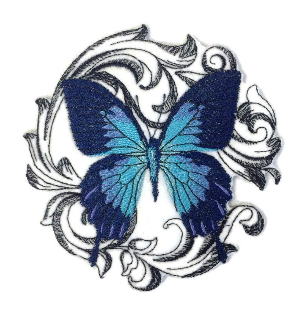 Parche bordado para planchar o coser con diseño de mariposas coloridas increíbles y únicas de BeyondVision [Ulises Cola de Golondrina con Barroco] [5" x 5"], personalizado y hecho en EE. UU.