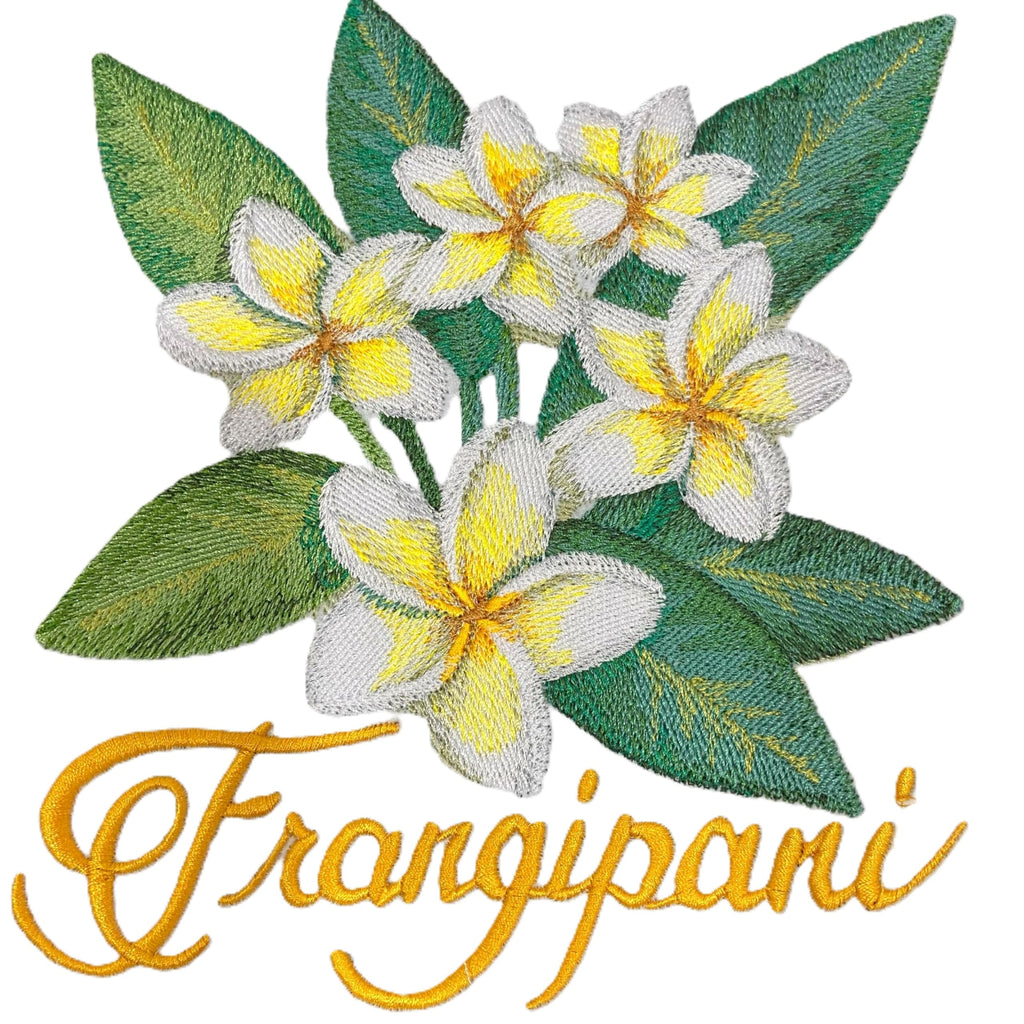 Tropical Flower Frangipani in Watercolor Embroidered Iron on/Sew Patch (6.9" x 7.42")