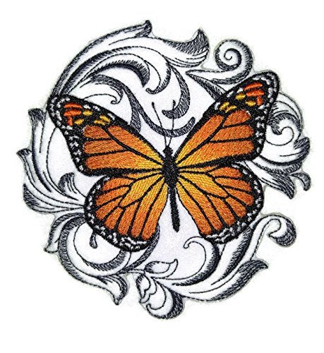 Custom and Unique Amazing Colorful Butterflies [Monarch with Baroque ] Embroidered Iron On/Sew Patch (5" x 5") Made in USA]