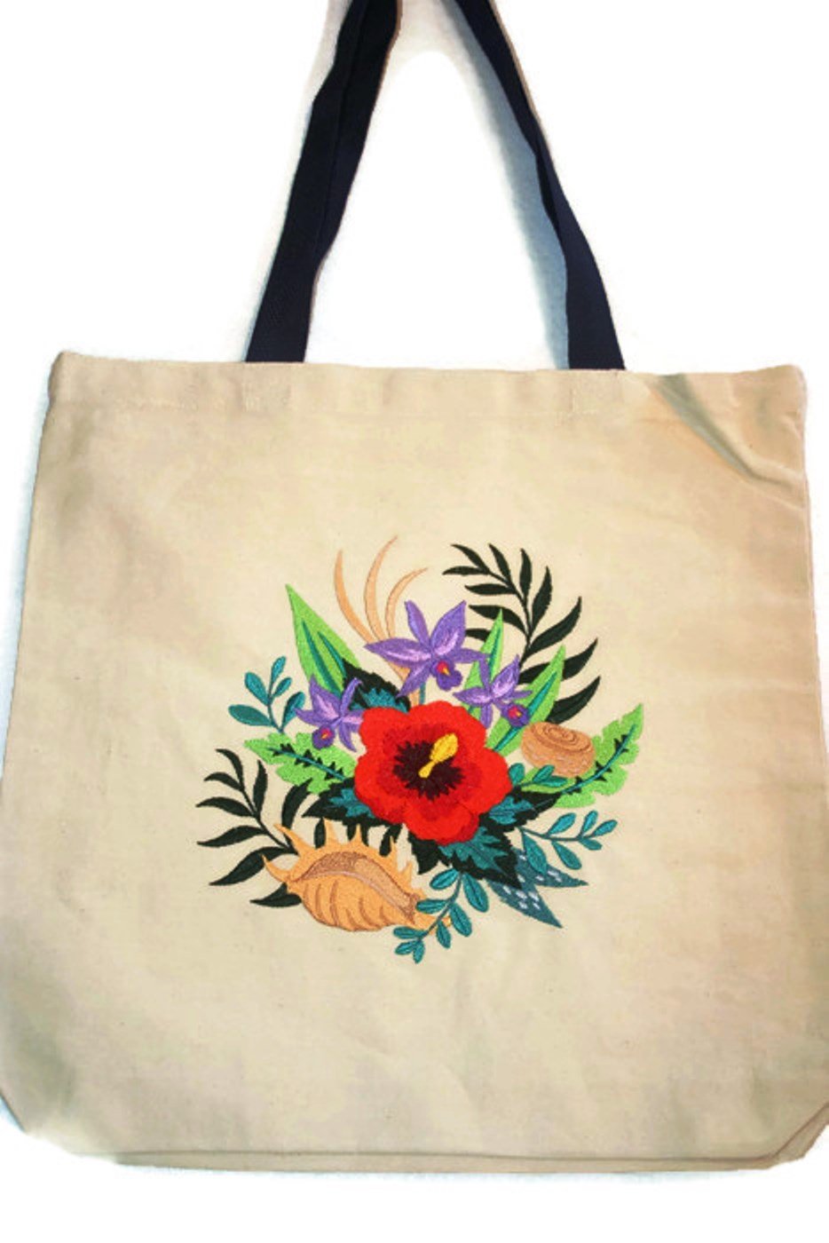 BeyondVision Custom 22" Embroidered [Tropical Oasis Medley] HeavyDuty Canvas Tote/Beach Bag