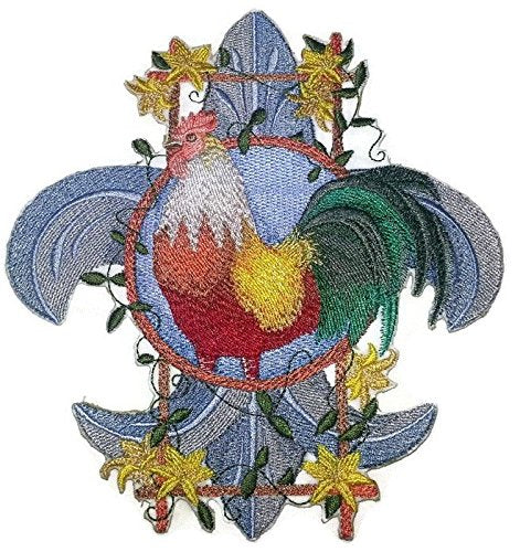 Nature Weaved in Threads, Amazing Rooster [Fleur De Doodle Doo ] [Custom and Unique] Embroidered Iron on/Sew Patch (6.23" x 5.85") [Made in USA]