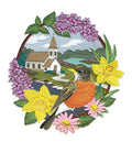 Nature Weaved in Threads, Birds Kingdom [Robin - Creek with Church] [] / [6.9" x "7.43"] [] embroidered iron-on patch