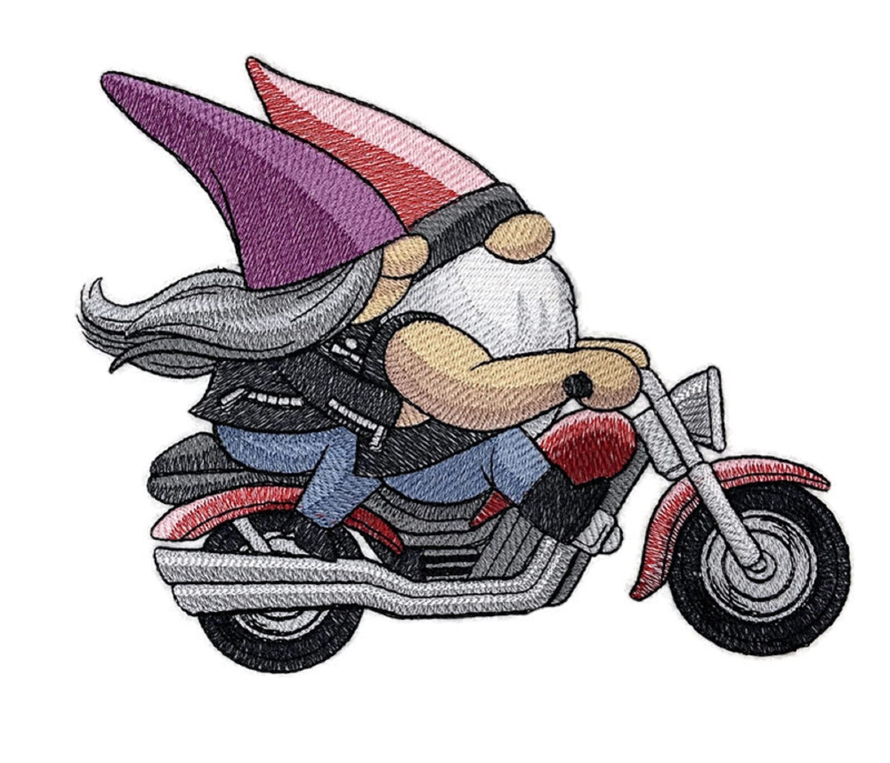 Parche bordado termoadhesivo "Born to Ride Motorcycle Gnome Couple" (19 x 16,5 cm)