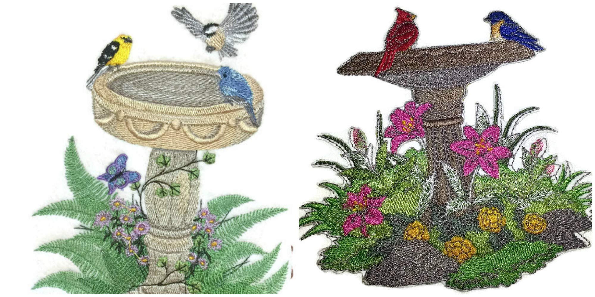 Custom and Unique Bloom Flowers [Summer Birdbath] Embroidered Iron on/Sew Patch (6.54" x 4.88") [Made in USA]
