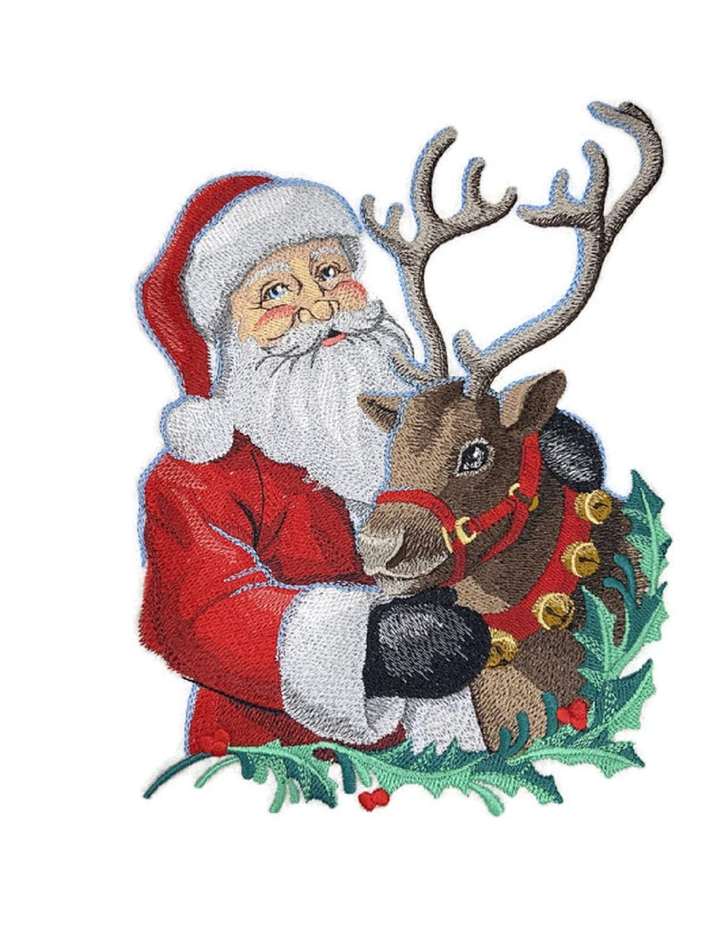 Beyond Vision Festive Christmas Magic Santa & Reindeer Embroidered Iron on/Sew Patch (6.85" x 8.73")