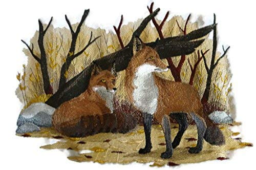 BeyondVision Nature Weaved in Threads, Amazing Animal Kingdom [Autumn Fox Pair ] [Custom and Unique] Embroidered Iron on/Sew Patch (12" x 8.5") [Made in USA]