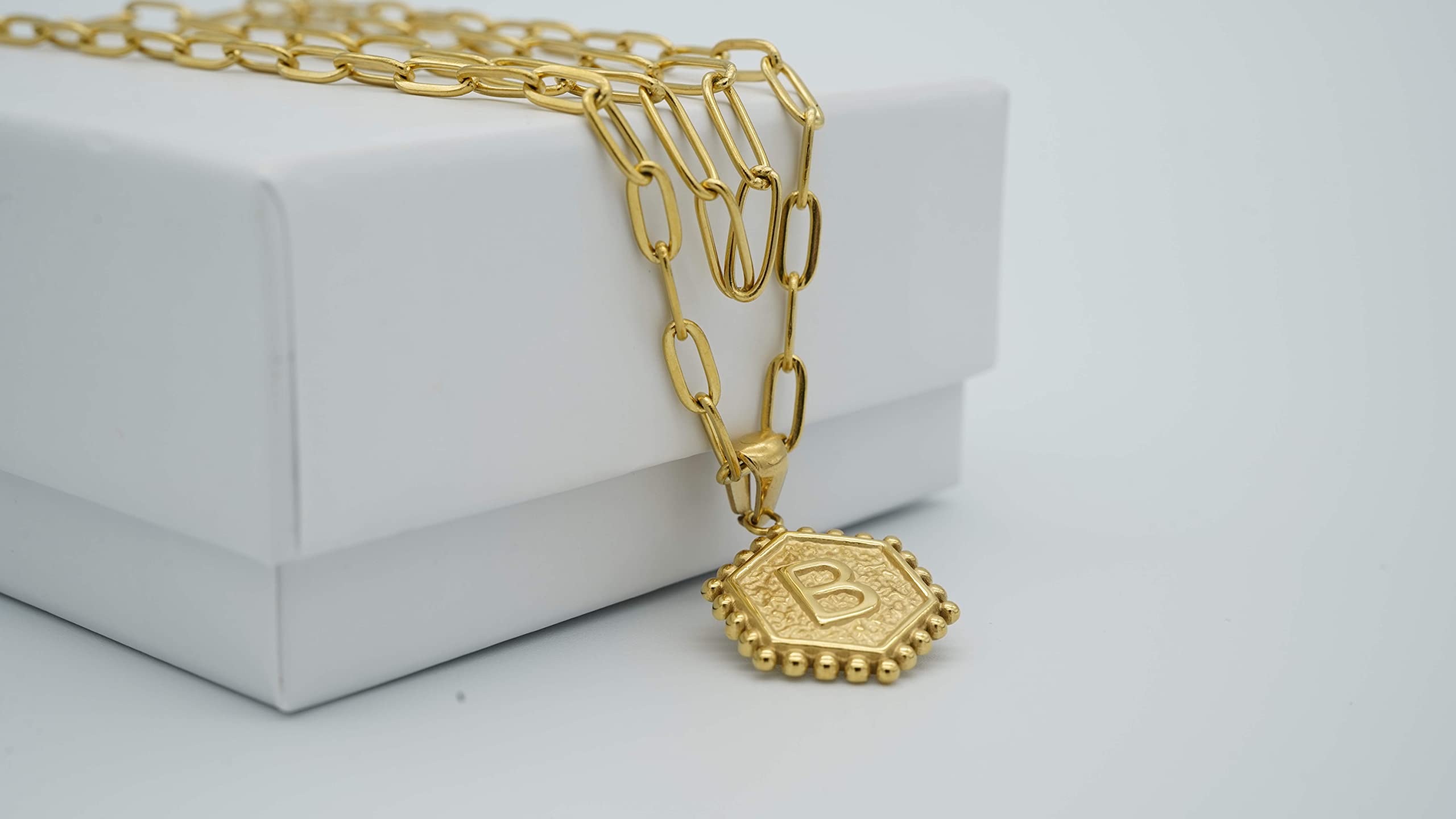 BeyondVision 18K Gold plated double layer double sided alphabet pendant necklace and choker necklace set