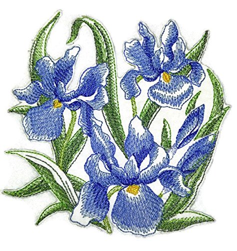 Parche bordado termoadhesivo/cosido con diseño de flores florecientes (12,8 x 12,8 cm) [Hecho en EE. UU.]