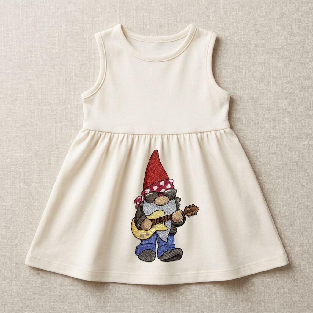 Guitar gnome on a baby dress
