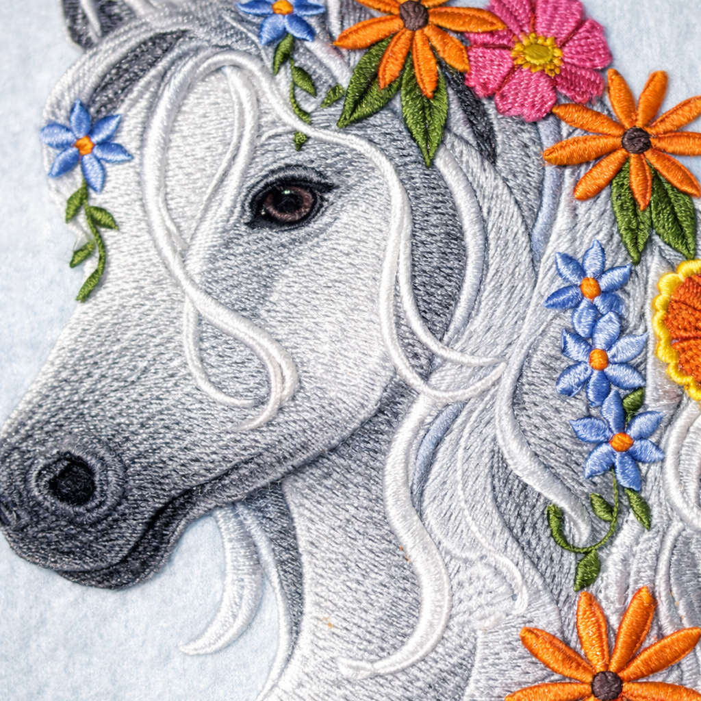 Horse in Wildflowers Embroidered Patch – Large Floral Horse Head Iron-On or Sew-On Applique, Felt Base with Polyenone Thread, Detailed Nature Design 7.8" x 5.86"