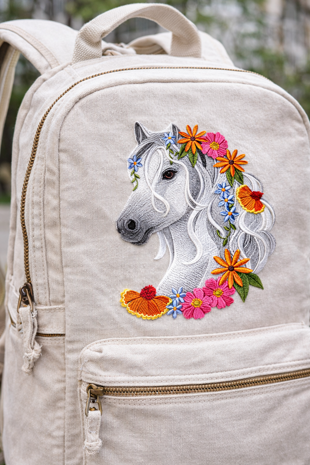 Horse in Wildflowers Embroidered Patch – Large Floral Horse Head Iron-On or Sew-On Applique, Felt Base with Polyenone Thread, Detailed Nature Design 7.8" x 5.86"