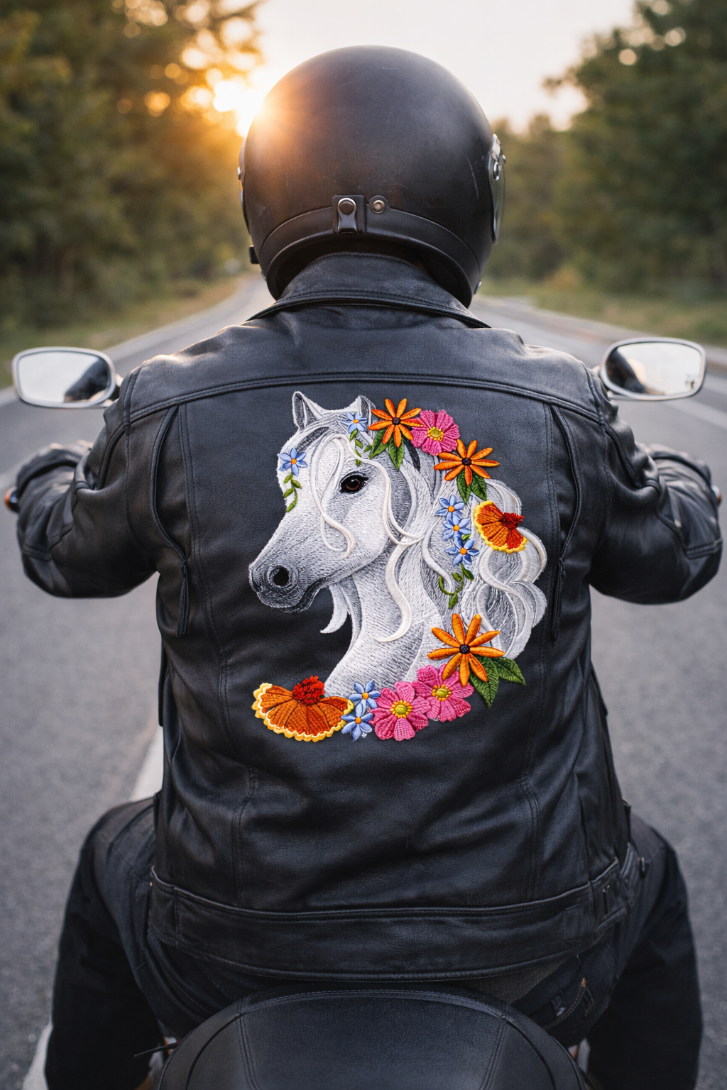 Horse in Wildflowers Embroidered Patch – Large Floral Horse Head Iron-On or Sew-On Applique, Felt Base with Polyenone Thread, Detailed Nature Design 7.8" x 5.86"